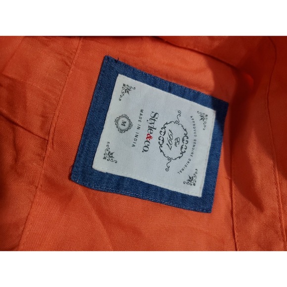 Style & Co Women's Pleated Roll Tab Sleeve Button Down Shirt Orange Size M NWOT - Picture 5 of 5